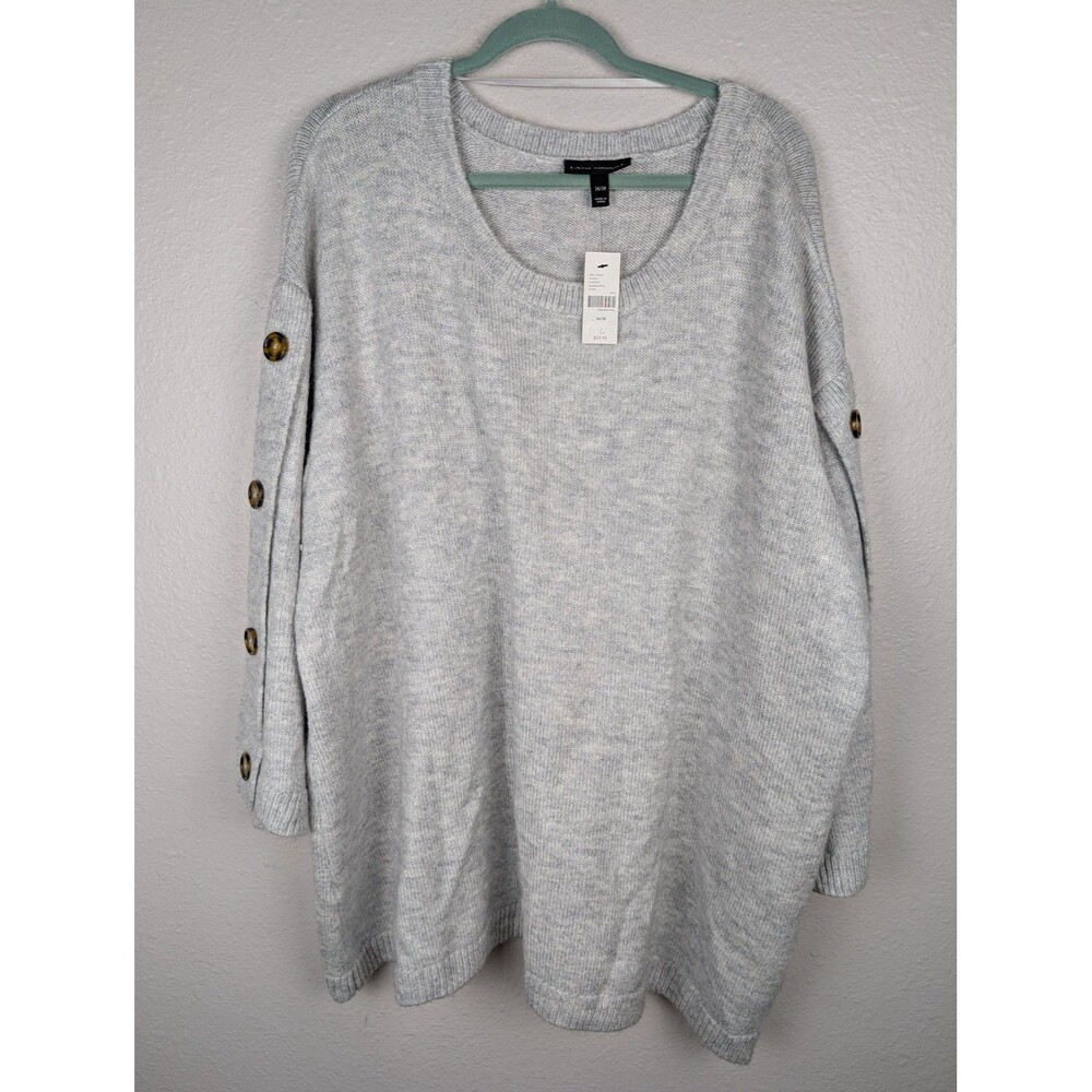 Lane Bryant Sweater Womens Plus 26/28 Heather Gray Button Sleeve Pullover NWT